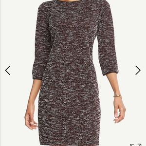 NWT Ann Taylor 3/4 sleeve leather trim tweed dress
